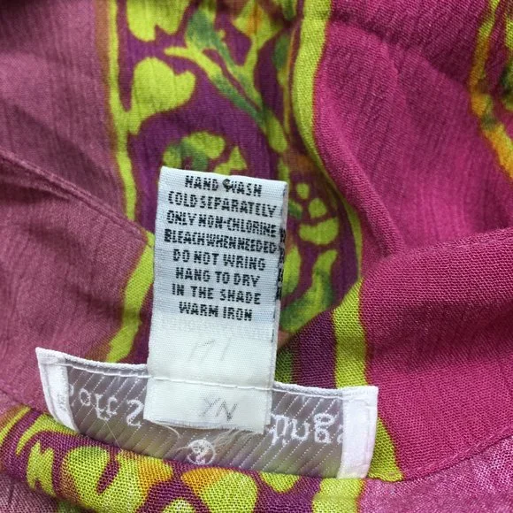 Soft Surroundings One Button Jacket 2X Womans Plus Pink Green Batik Print Rayon - Picture 11 of 15